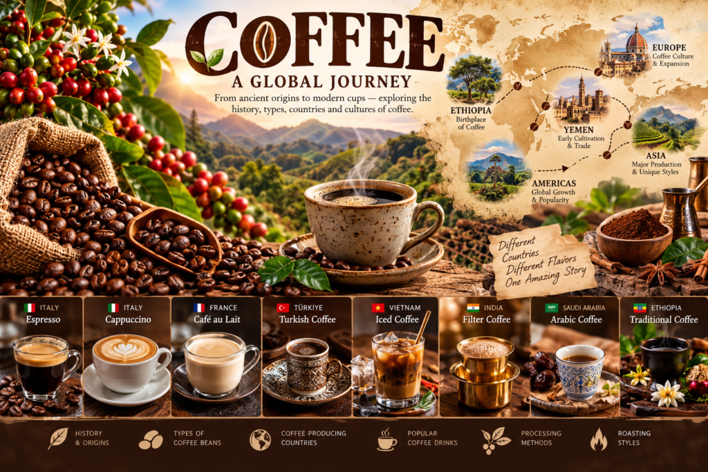 Coffee Explained: History, Origins, Types, Beans and Famous Coffee Drinks Around the World
